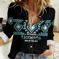 Aotearoa Atua Tangaroa Personalised Women Casual Shirt Maori God Of The Sea Taniko Motifs LT14 Female Turquoise - Polynesian Pride