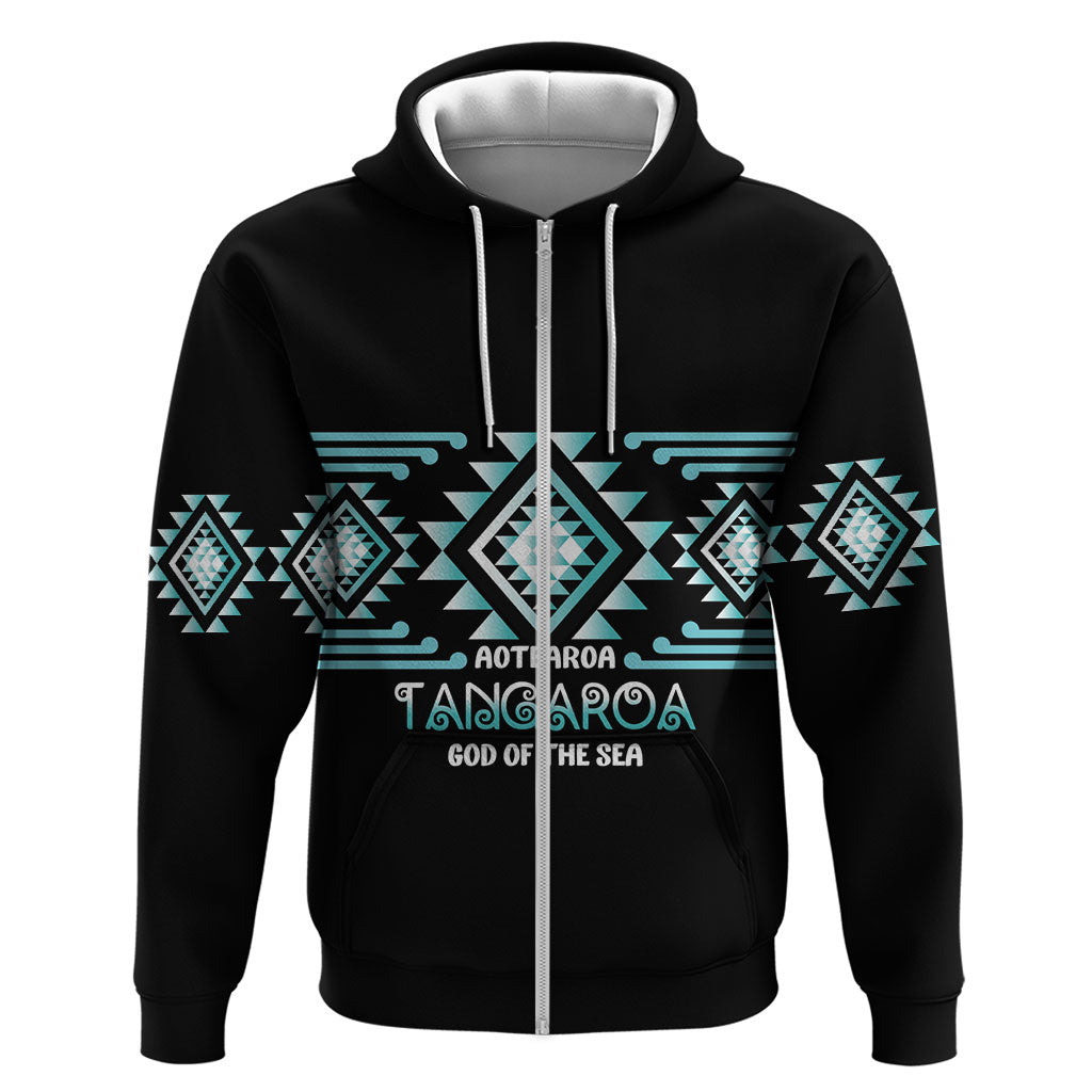 Aotearoa Atua Tangaroa Personalised Zip Hoodie Maori God Of The Sea Taniko Motifs