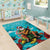 Hawaii Christmas Area Rug Mele Kalikimaka Poinsettia Lei - Cyan