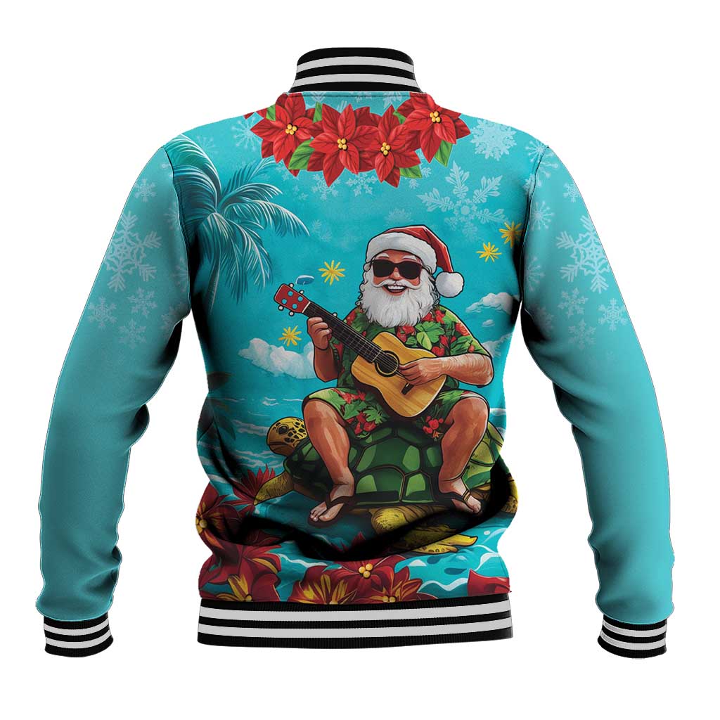 Hawaii Christmas Baseball Jacket Mele Kalikimaka Poinsettia Lei - Cyan LT14 - Polynesian Pride