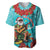 Hawaii Christmas Baseball Jersey Mele Kalikimaka Poinsettia Lei - Cyan