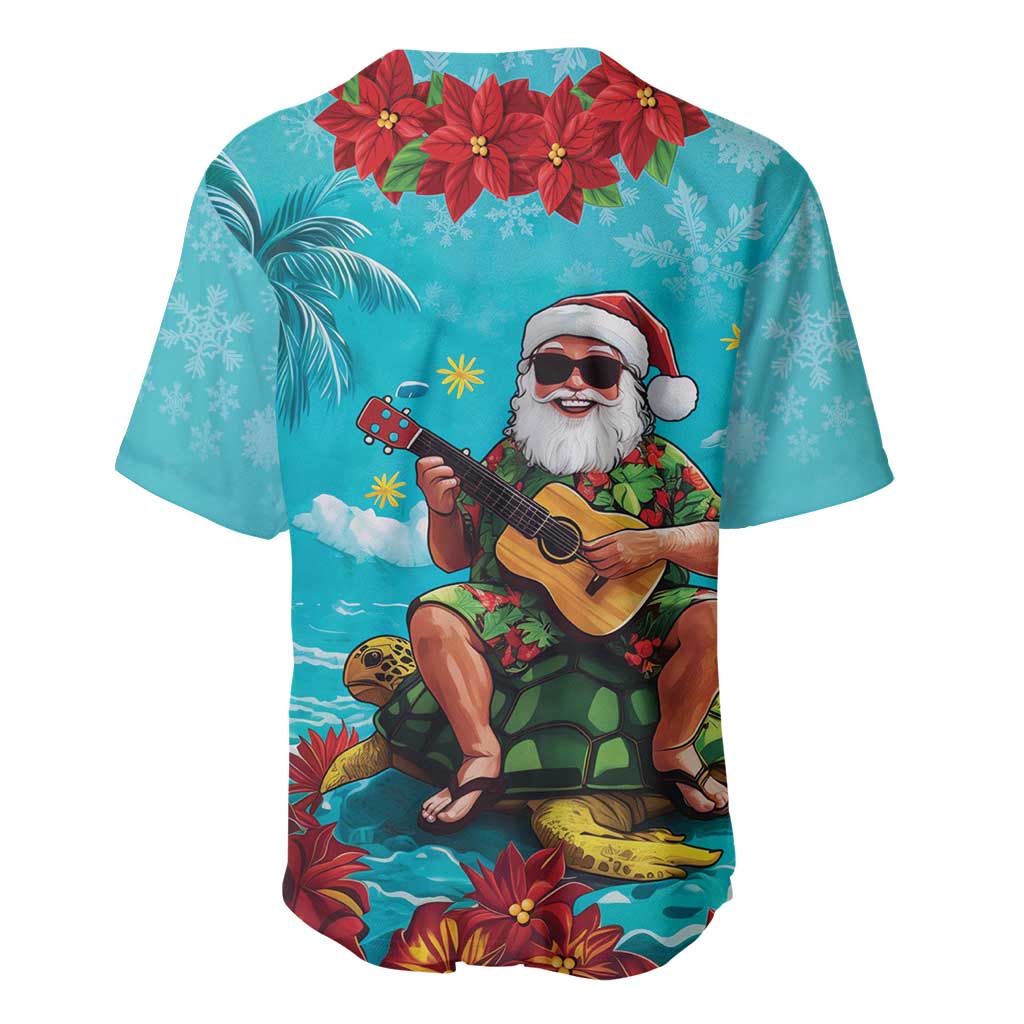 Hawaii Christmas Baseball Jersey Mele Kalikimaka Poinsettia Lei - Cyan