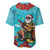 Hawaii Christmas Baseball Jersey Mele Kalikimaka Poinsettia Lei - Cyan