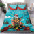 Hawaii Christmas Bedding Set Mele Kalikimaka Poinsettia Lei - Cyan