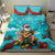 Hawaii Christmas Bedding Set Mele Kalikimaka Poinsettia Lei - Cyan