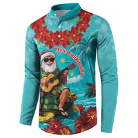 Hawaii Christmas Button Sweatshirt Mele Kalikimaka Poinsettia Lei - Cyan LT14 - Polynesian Pride