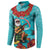 Hawaii Christmas Button Sweatshirt Mele Kalikimaka Poinsettia Lei - Cyan