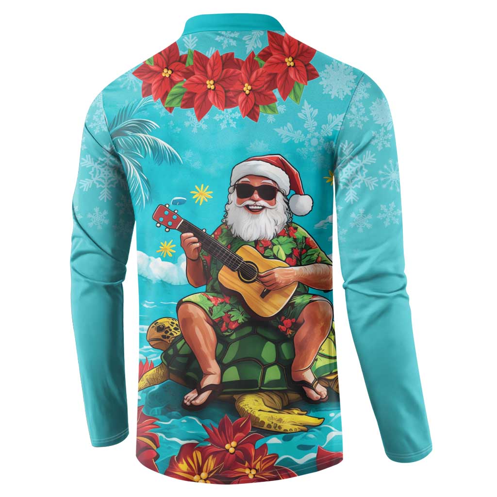 Hawaii Christmas Button Sweatshirt Mele Kalikimaka Poinsettia Lei - Cyan LT14 - Polynesian Pride