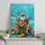 Hawaii Christmas Canvas Wall Art Mele Kalikimaka Poinsettia Lei - Cyan