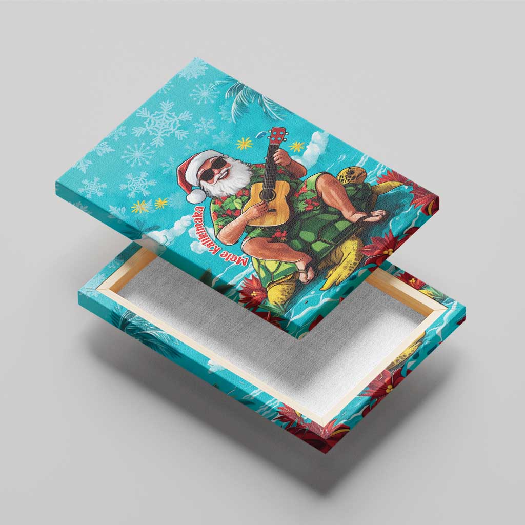 Hawaii Christmas Canvas Wall Art Mele Kalikimaka Poinsettia Lei - Cyan