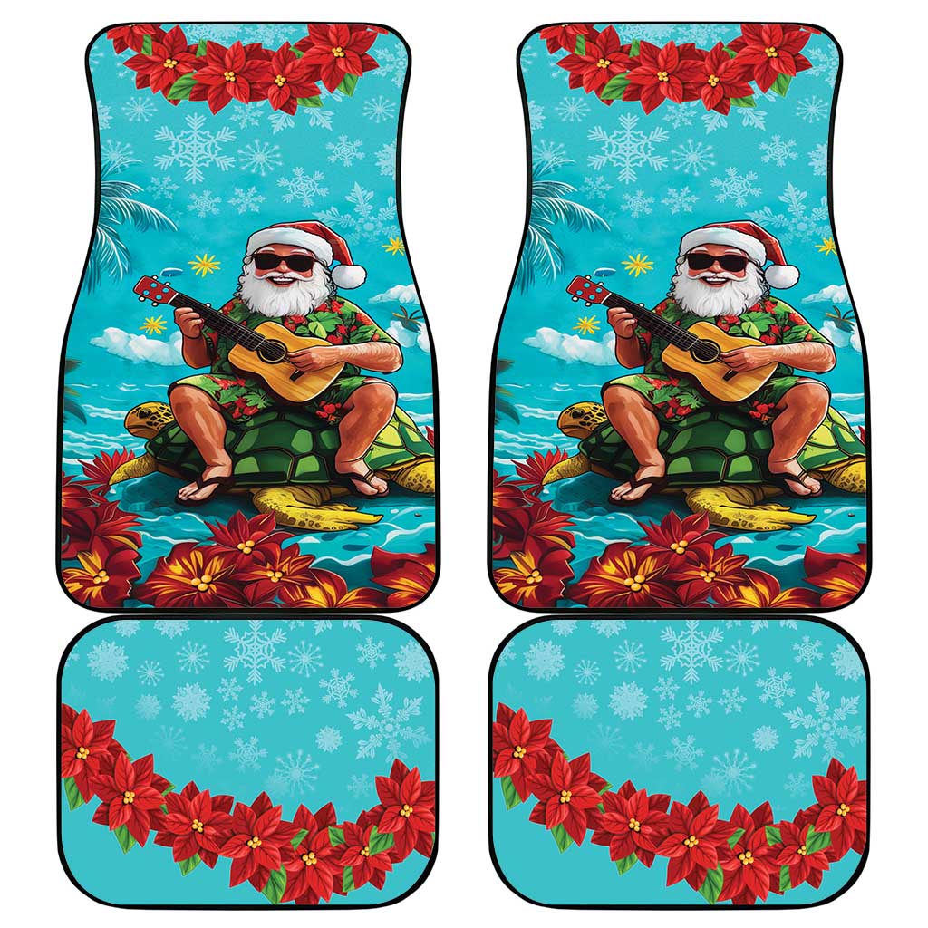 Hawaii Christmas Car Mats Mele Kalikimaka Poinsettia Lei - Cyan