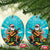 Hawaii Christmas Ceramic Ornament Mele Kalikimaka Poinsettia Lei - Cyan