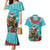 Hawaii Christmas Couples Matching Mermaid Dress and Hawaiian Shirt Mele Kalikimaka Poinsettia Lei - Cyan