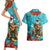 Hawaii Christmas Couples Matching Short Sleeve Bodycon Dress and Hawaiian Shirt Mele Kalikimaka Poinsettia Lei - Cyan