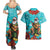 Hawaii Christmas Couples Matching Summer Maxi Dress and Hawaiian Shirt Mele Kalikimaka Poinsettia Lei - Cyan