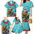 Hawaii Christmas Family Matching Mermaid Dress and Hawaiian Shirt Mele Kalikimaka Poinsettia Lei - Cyan