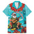 Hawaii Christmas Family Matching Mermaid Dress and Hawaiian Shirt Mele Kalikimaka Poinsettia Lei - Cyan