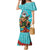 Hawaii Christmas Family Matching Mermaid Dress and Hawaiian Shirt Mele Kalikimaka Poinsettia Lei - Cyan