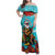 Hawaii Christmas Family Matching Off Shoulder Maxi Dress and Hawaiian Shirt Mele Kalikimaka Poinsettia Lei - Cyan