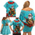 Hawaii Christmas Family Matching Off Shoulder Short Dress and Hawaiian Shirt Mele Kalikimaka Poinsettia Lei - Cyan