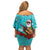 Hawaii Christmas Family Matching Off Shoulder Short Dress and Hawaiian Shirt Mele Kalikimaka Poinsettia Lei - Cyan