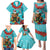 Hawaii Christmas Family Matching Puletasi and Hawaiian Shirt Mele Kalikimaka Poinsettia Lei - Cyan