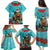 Hawaii Christmas Family Matching Puletasi and Hawaiian Shirt Mele Kalikimaka Poinsettia Lei - Cyan