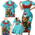 Hawaii Christmas Family Matching Short Sleeve Bodycon Dress and Hawaiian Shirt Mele Kalikimaka Poinsettia Lei - Cyan