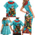 Hawaii Christmas Family Matching Short Sleeve Bodycon Dress and Hawaiian Shirt Mele Kalikimaka Poinsettia Lei - Cyan