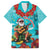 Hawaii Christmas Family Matching Short Sleeve Bodycon Dress and Hawaiian Shirt Mele Kalikimaka Poinsettia Lei - Cyan