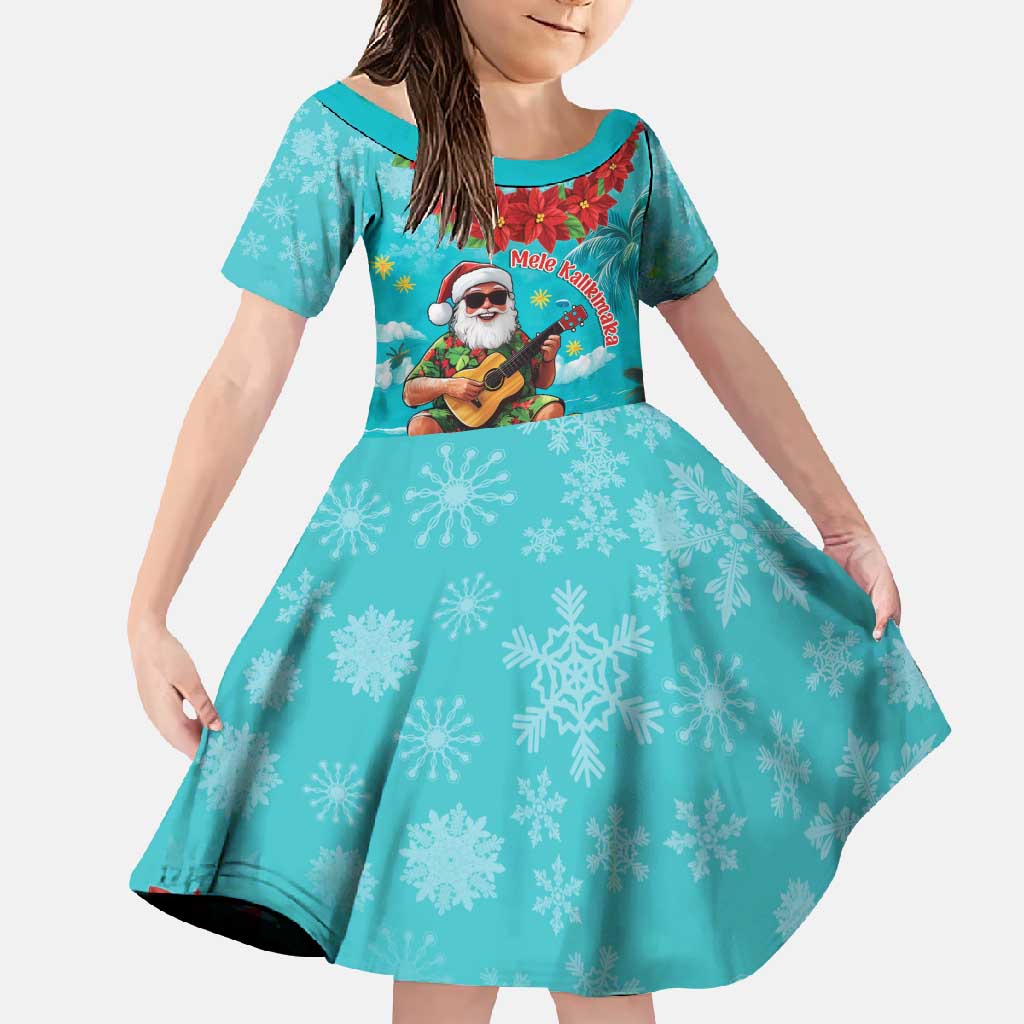 Hawaii Christmas Family Matching Summer Maxi Dress and Hawaiian Shirt Mele Kalikimaka Poinsettia Lei - Cyan