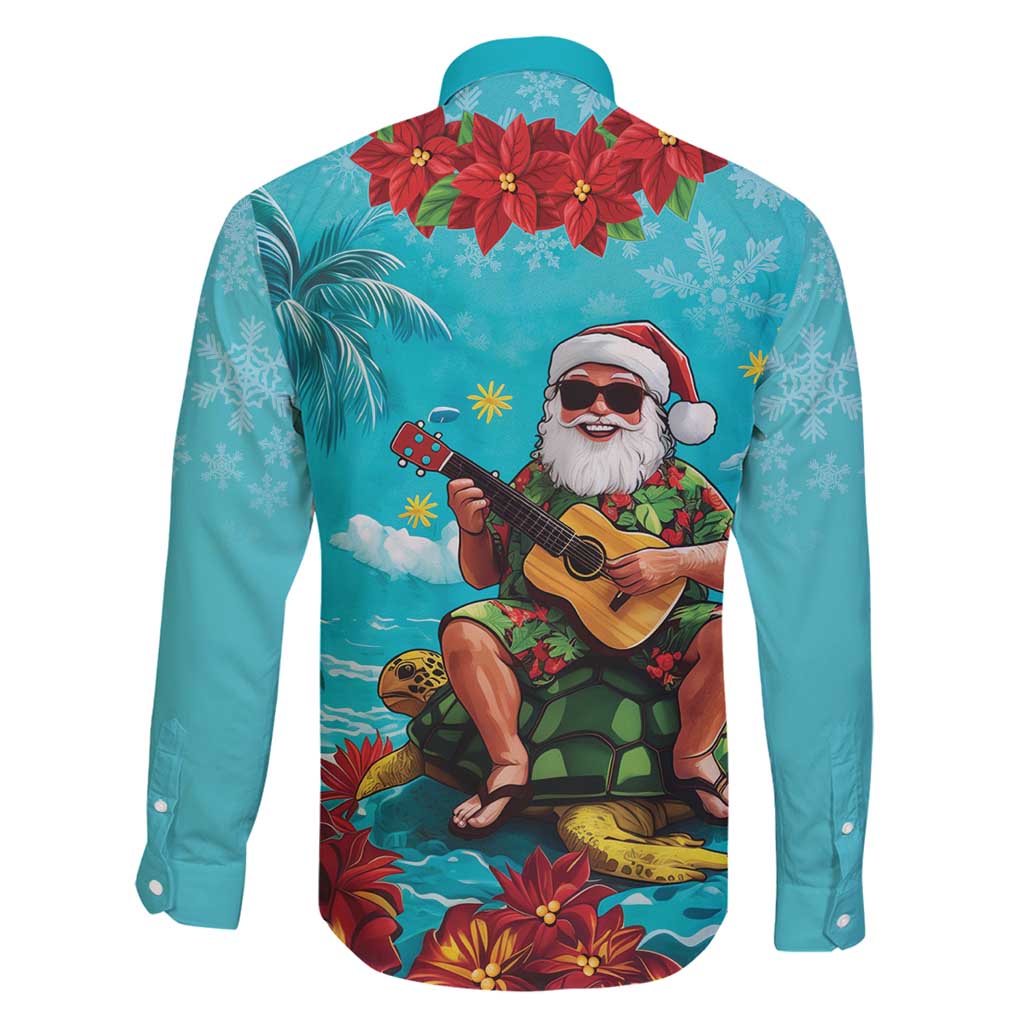 Hawaii Christmas Family Matching Tank Maxi Dress and Hawaiian Shirt Mele Kalikimaka Poinsettia Lei - Cyan