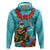 Hawaii Christmas Hoodie Mele Kalikimaka Poinsettia Lei - Cyan