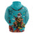 Hawaii Christmas Hoodie Mele Kalikimaka Poinsettia Lei - Cyan