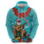 Hawaii Christmas Hoodie Mele Kalikimaka Poinsettia Lei - Cyan