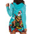 Hawaii Christmas Hoodie Dress Mele Kalikimaka Poinsettia Lei - Cyan