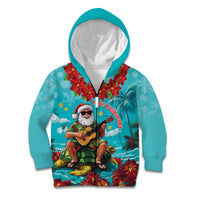 Hawaii Christmas Kid Hoodie Mele Kalikimaka Poinsettia Lei - Cyan