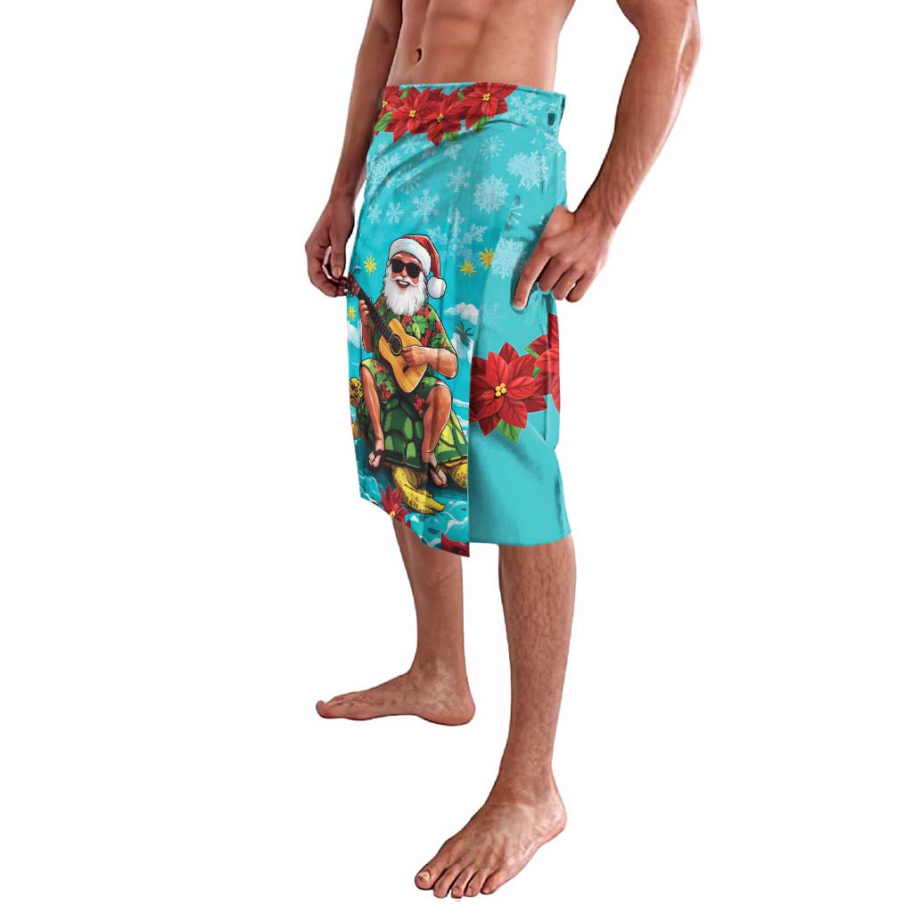 Hawaii Christmas Lavalava Mele Kalikimaka Poinsettia Lei - Cyan LT14 - Polynesian Pride