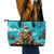 Hawaii Christmas Leather Tote Bag Mele Kalikimaka Poinsettia Lei - Cyan