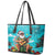 Hawaii Christmas Leather Tote Bag Mele Kalikimaka Poinsettia Lei - Cyan