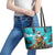 Hawaii Christmas Leather Tote Bag Mele Kalikimaka Poinsettia Lei - Cyan