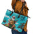 Hawaii Christmas Leather Tote Bag Mele Kalikimaka Poinsettia Lei - Cyan