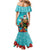 Hawaii Christmas Mermaid Dress Mele Kalikimaka Poinsettia Lei - Cyan