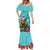 Hawaii Christmas Mermaid Dress Mele Kalikimaka Poinsettia Lei - Cyan