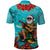 Hawaii Christmas Polo Shirt Mele Kalikimaka Poinsettia Lei - Cyan