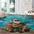 Hawaii Christmas Round Carpet Mele Kalikimaka Poinsettia Lei - Cyan