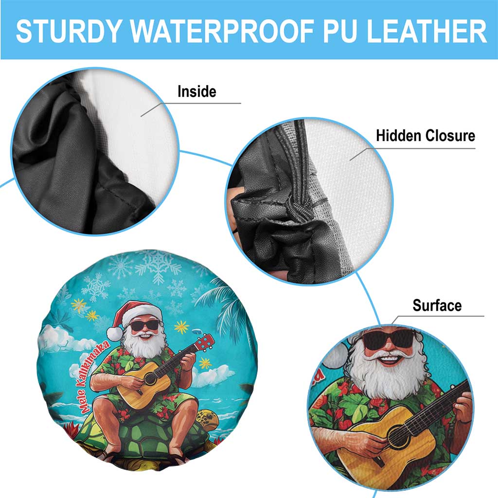 Hawaii Christmas Spare Tire Cover Mele Kalikimaka Poinsettia Lei - Cyan