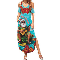 Hawaii Christmas Summer Maxi Dress Mele Kalikimaka Poinsettia Lei - Cyan LT14 Women Cyan - Polynesian Pride