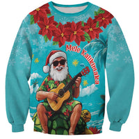 Hawaii Christmas Sweatshirt Mele Kalikimaka Poinsettia Lei - Cyan LT14 Unisex Cyan - Polynesian Pride