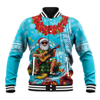 Hawaii Christmas Baseball Jacket Mele Kalikimaka Poinsettia Lei Polynesian - Blue LT14 Unisex Blue - Polynesian Pride